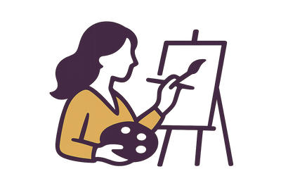 Icon of a woman artist creating an art